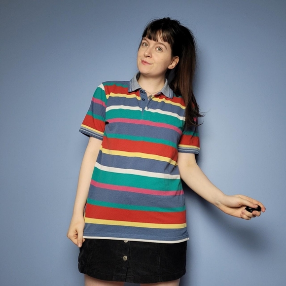 Vintage y2k rainbow stripe polo shirt - Picture 4 of 4
